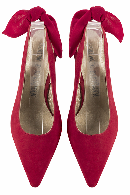 Cardinal red women's slingback shoes. Pointed toe. High slim heel. Top view - Florence KOOIJMAN